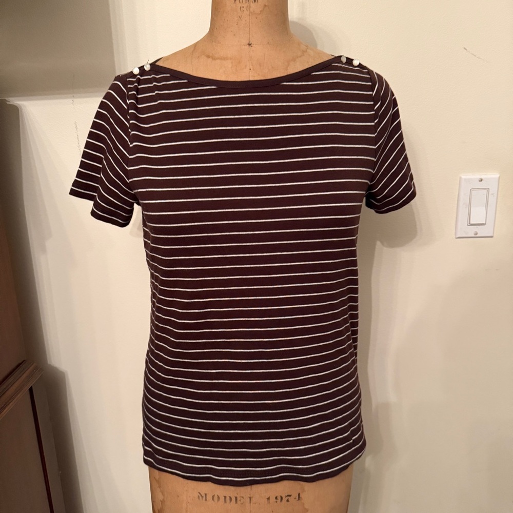 Lauren Ralph Lauren Brown White Striped Short Sleeve T-Shirt Top